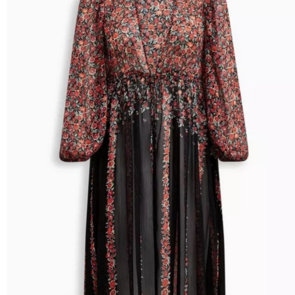 Torrid Lurex Chiffon Tie Front Maxi Floral Top Top Duster Kimono 2 2X  Festival - Picture 4 of 9